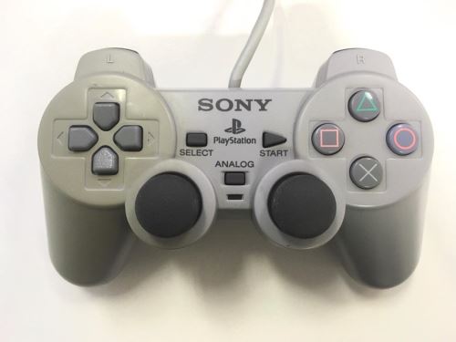 [PS1] Drôtový Ovládač Sony Dualshock - sivý (žltkastý)(rôzne estetické vady)