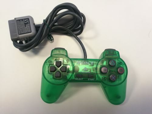 [PS1] Drôtový Ovládač Sony Dualshock - zelený priehľadný