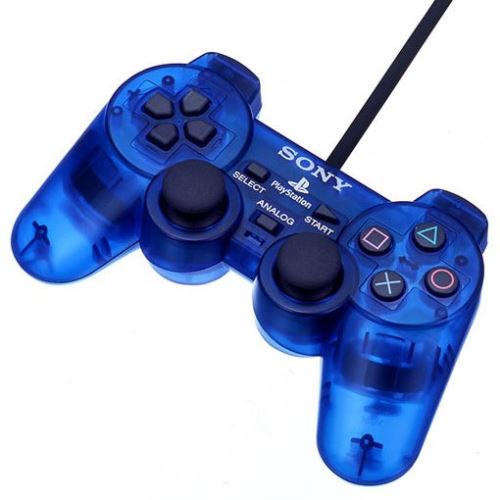 [PS2] Drôtový Ovládač Sony Dualshock - modrý priehľadný