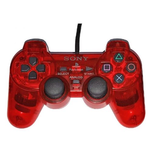 [PS2] Drôtový Ovládač Sony Dualshock - červený priehľadný