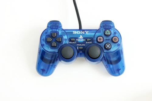 [PS2] Drôtový Ovládač Sony Dualshock - modrý priehľadný (estetická vada)