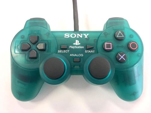 [PS1] Drôtový Ovládač Sony Dualshock - smaragdový priehľadný